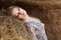 Village provincial woman In the hay Royalty Free Stock Photo
