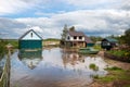 Village on the river during the flood