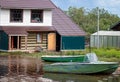 Village on the river during the flood