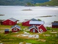 Village on the river in Norway. Typical red house