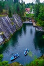 Village Ruskeala, Sortavala, Republic of Karelia, Russia, August 14, 2016: Mountain Park, Marble canyon