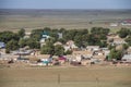 The village of Saryomir near Lake Shalkar in the West Kazakhstan region from a bird\'s eye view. Royalty Free Stock Photo