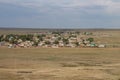 The village of Saryomir near Lake Shalkar in the West Kazakhstan region from a bird\'s eye view. Royalty Free Stock Photo