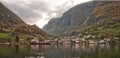 Village and Sea in Geiranger fjord, Norway Royalty Free Stock Photo