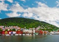 Village and Sea view on mountains in Geiranger fjord, Norway Royalty Free Stock Photo