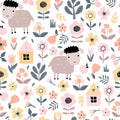 Village seamless background with sheep Royalty Free Stock Photo