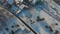 Village seen from drone, snow
