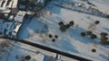 Village seen from drone, snow