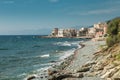 Village and shingle beach of Erbalunga in Corsica