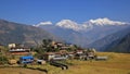 Village Sikle and snow capped Manaslu Royalty Free Stock Photo