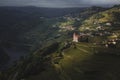 A village on a slope by a river in the Douro Valley, northern Portugal. Royalty Free Stock Photo