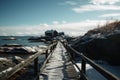 A village with small houses at a fjord in northern europe created with generative AI technology