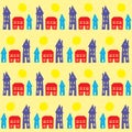 Village, small town at daylight, seamless pattern