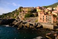 Village of Tellaro di Lerici near the Cinque Terre. View of the village illuminated by the light of the sunset. Royalty Free Stock Photo