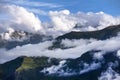 Village and terraced field in the middle of clouds peru Royalty Free Stock Photo