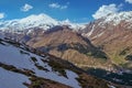 The village of Terskol in the Elbrus region. View from Cheget mountain to the village and Mount Elbrus.