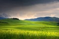 village in tuscany; Italy countryside landscape with Tuscany rolling hills ; sunset over the farm land Royalty Free Stock Photo