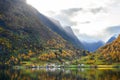 The village of Undredal is a small village on the fjord. Aurlandsfjord West coast of Norway Royalty Free Stock Photo