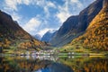 The village of Undredal is a small village on the fjord. Aurlandsfjord West coast of Norway Royalty Free Stock Photo