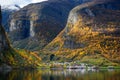 The village of Undredal is a small village on the fjord. Aurlandsfjord West coast of Norway Royalty Free Stock Photo