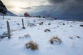 Village and upcoming snow storm, Lofote, Norway Royalty Free Stock Photo