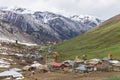 Ushguli village against the snow-capped peaks in the backdrop, Svaneti, Georgia