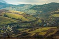 Village in the valley. mysterious autumn weather