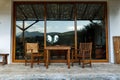 Village veranda or porchway in Cyprus. Table and chairs