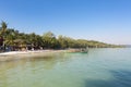 Village view with khmer boats, beach of Koh Rong. Cambodia Royalty Free Stock Photo