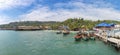 Village view with khmer boats, beach of Koh Rong. Cambodia Royalty Free Stock Photo