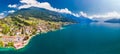 Village Weggis, lake Lucerne Vierwaldstatersee, Rigi mountain and Swiss Alps in the background near famous Lucerne city, Switzer