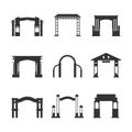 Village Welcome Gate Symbol Sets. Silhouette of Traditional Gates Illustration