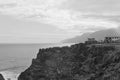 A village with white buildings on a cliff in the Atlantic Ocean Seixal, Madeira,Portugal Royalty Free Stock Photo