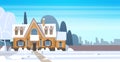 Village Winter Landscape House Building With Snow On Top City Or Town Suburb Street Royalty Free Stock Photo