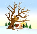 Village winter landscape. Vector illustration