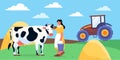 Village woman with cow vector