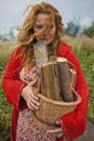 Village woman witch in countryside