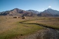 Village with yurts near Pamir highway in Tajikistan