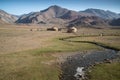 Village with yurts near Pamir highway in Tajikistan