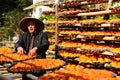 Villager Drying Persimmons in early winter Royalty Free Stock Photo