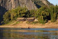 Villagers on boat on the Mekong River in Laos