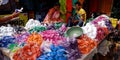 villagers selling colors during diwali festival at market in India Oct 2019