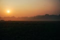 The villages of Bangladesh are covered in fog on winter mornings.The sun is coming up Royalty Free Stock Photo