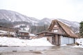 Villages of Shirakawago and Gokayama are one of Japan's UNESCO World Heritage Sites. Farm house in the village and mountain behin Royalty Free Stock Photo