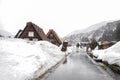 Villages of Shirakawago and Gokayama are one of Japan's UNESCO World Heritage Sites. Farm house in the village and mountain behin Royalty Free Stock Photo