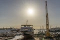 Villajoyosa port with a large boat out of the water Royalty Free Stock Photo