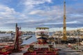 Villajoyosa port with a large boat out of the water at sunset Royalty Free Stock Photo