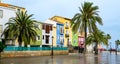 Villajoyosa village, Spain - beautiful colorful houses and palm trees after rain. Popular Spanish tourist destination in Royalty Free Stock Photo