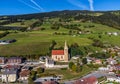 Villandro, Italy - Aerial view of the Church of St.Michael at the small village of Villandro Villanders on a sunny summer day Royalty Free Stock Photo