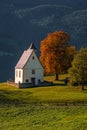 Villandro, Italy - Beautiful autumn scenery at Villandro village in South Tyrol, the Italian Dolomites with lovely small chapel Royalty Free Stock Photo